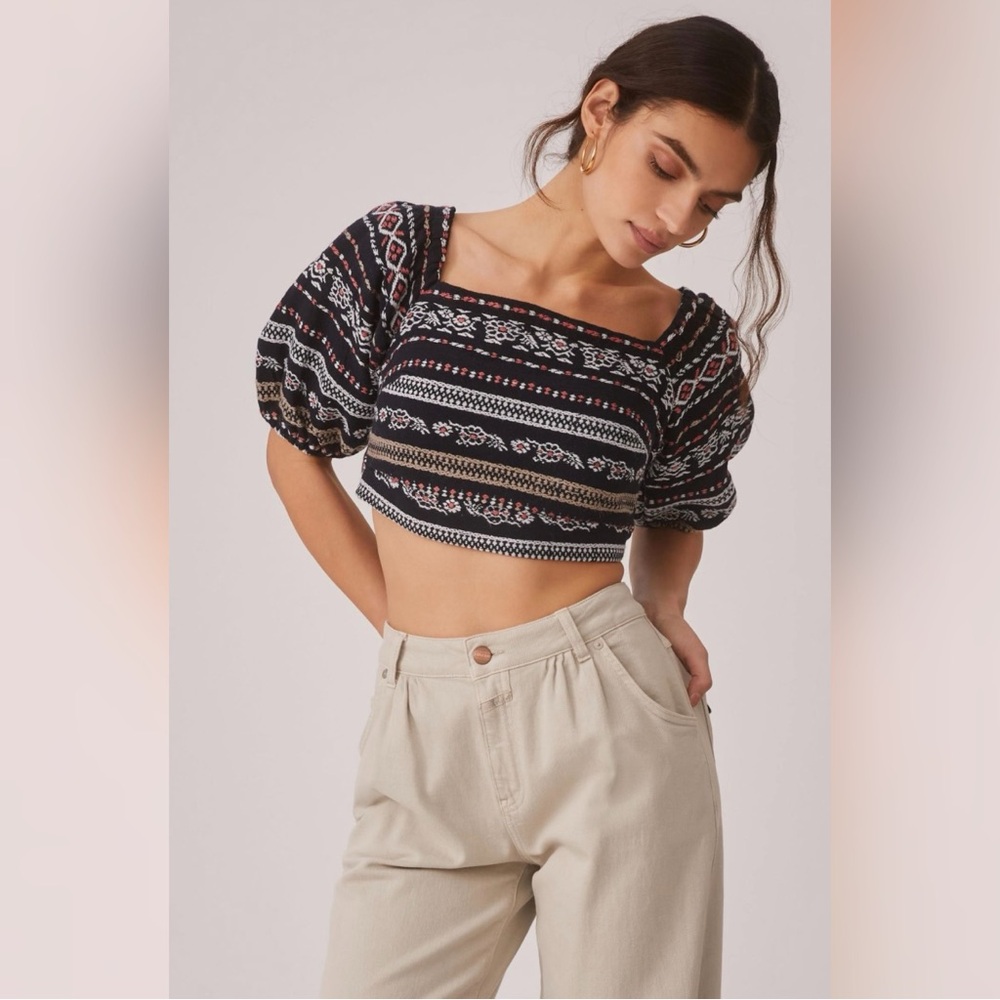 Anthropologie Dolan Left Coast Embroidered Crop Top